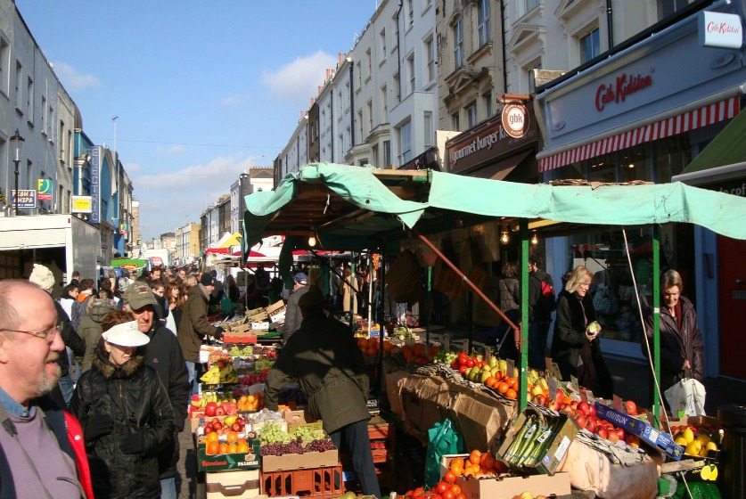 Portobello Road Market is a convenient stopping point for residents in the nearby mews streets