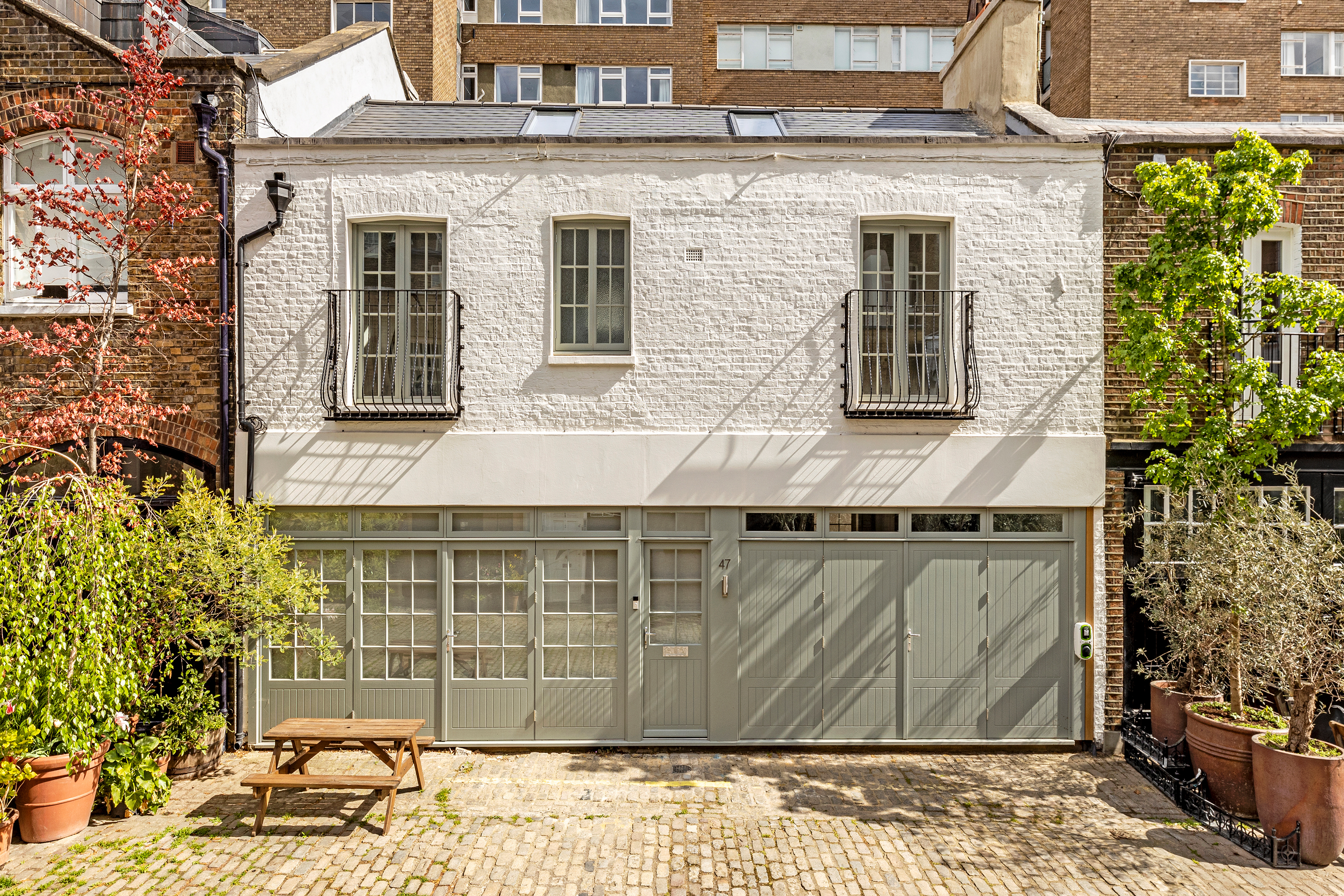 A mews property with a bench