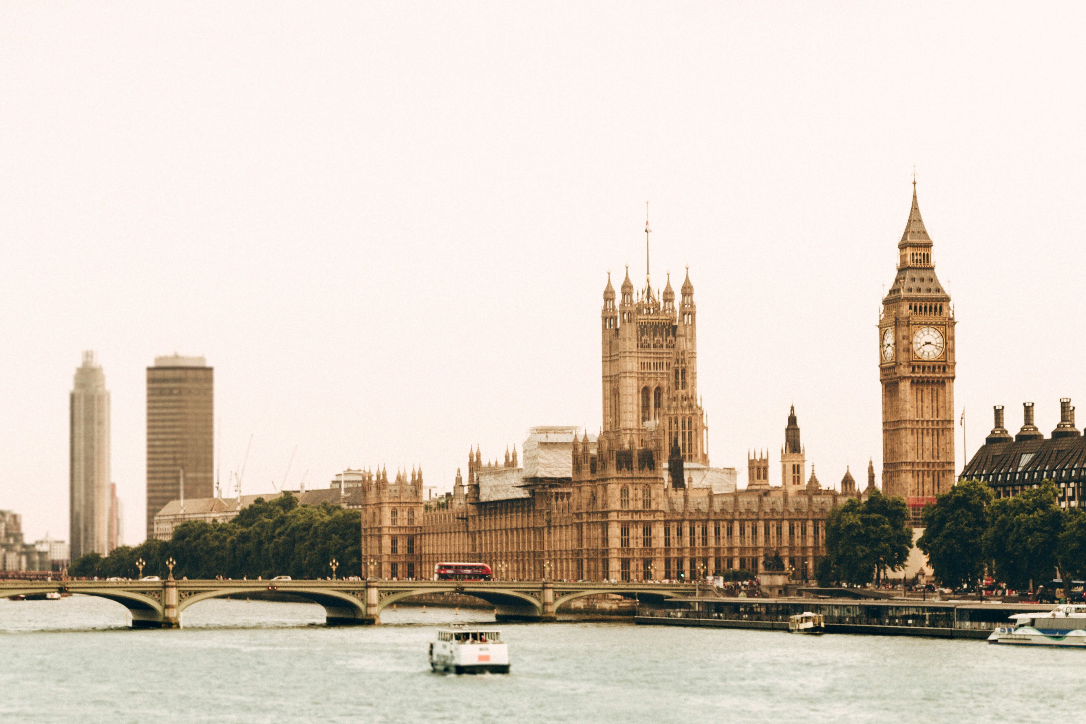 Big Ben, the Houses of Parliament and the River Thames in the City of Westminster