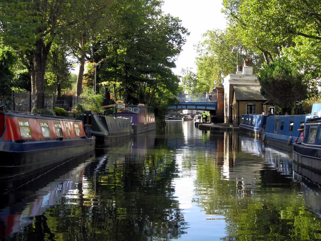 The Canal In Maida Vale Surrounded By Canal Boats