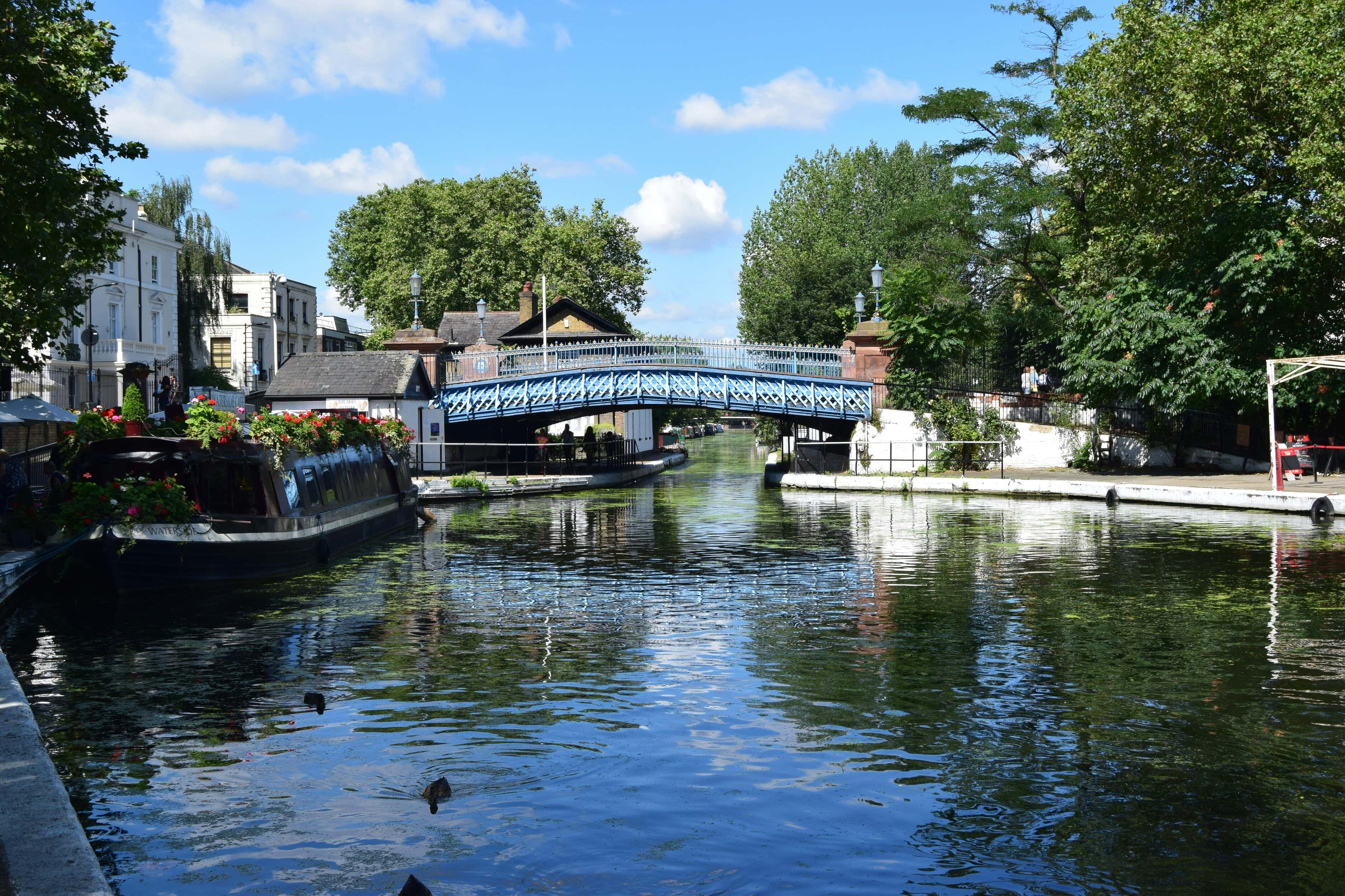 Little Venice Canal With A Bridge In Maida Vale, Near To London Mews