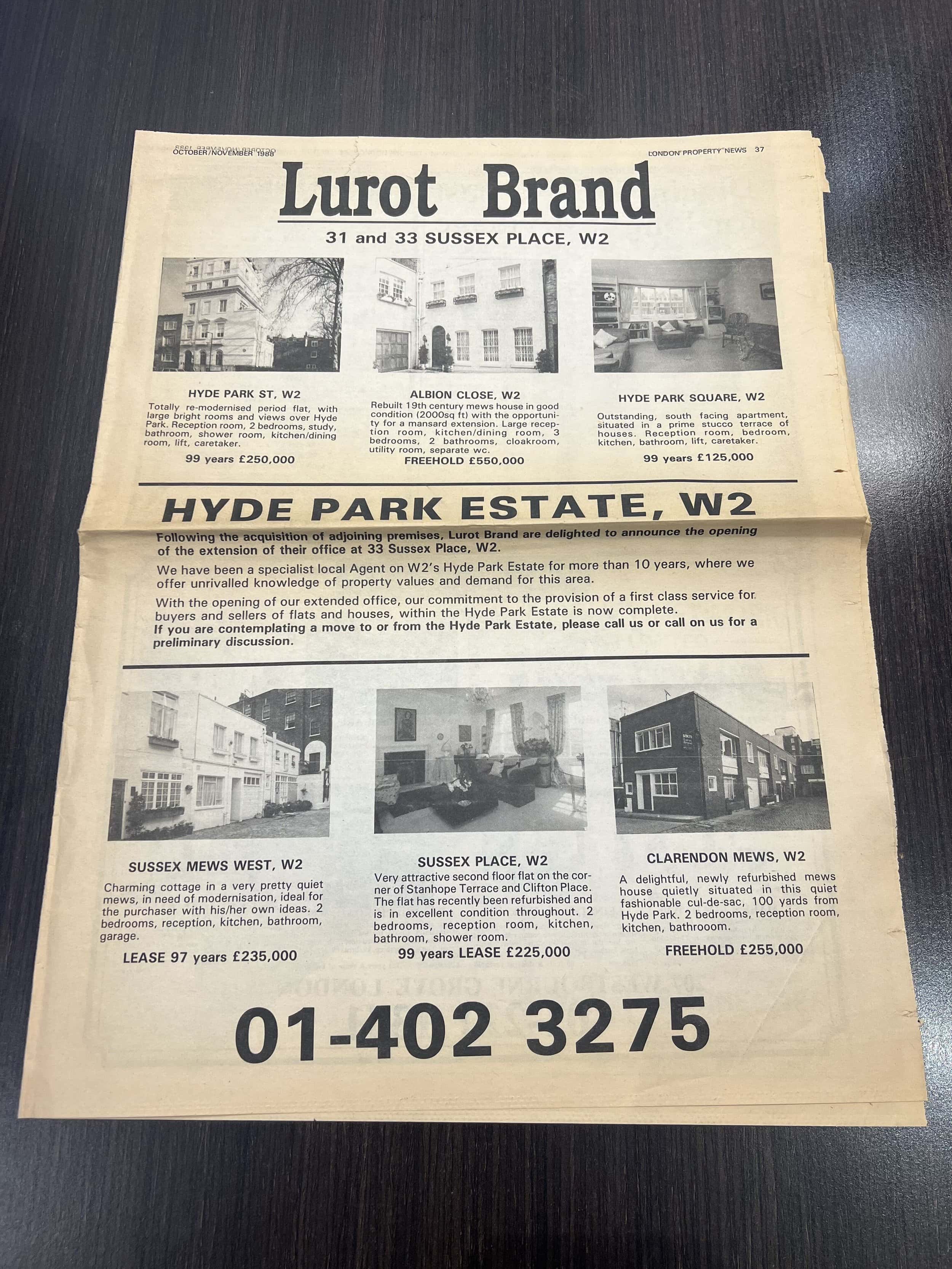 Lurot Brand advertisement in the paper