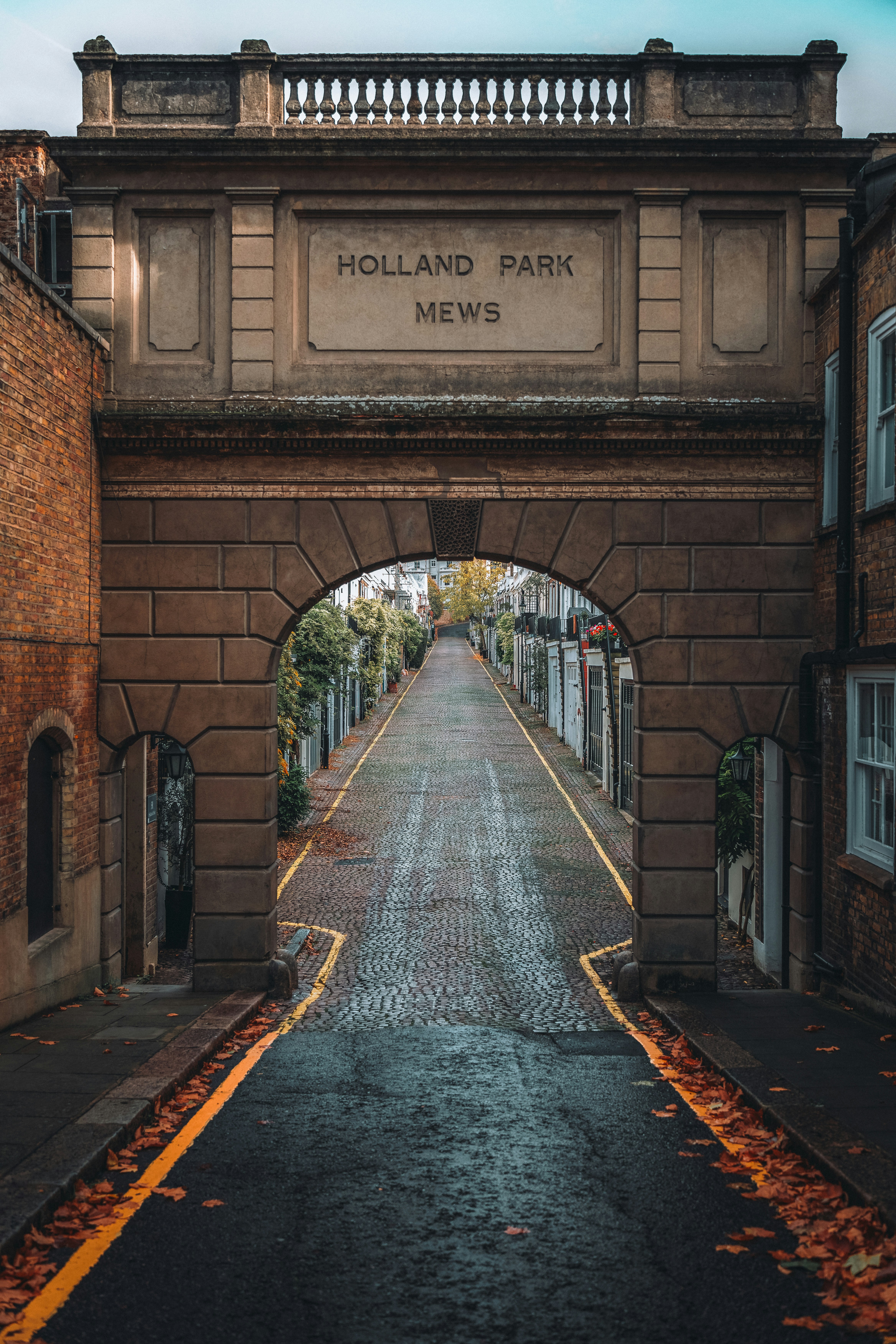 Archway of Holland Park Mews, London in the autumn.